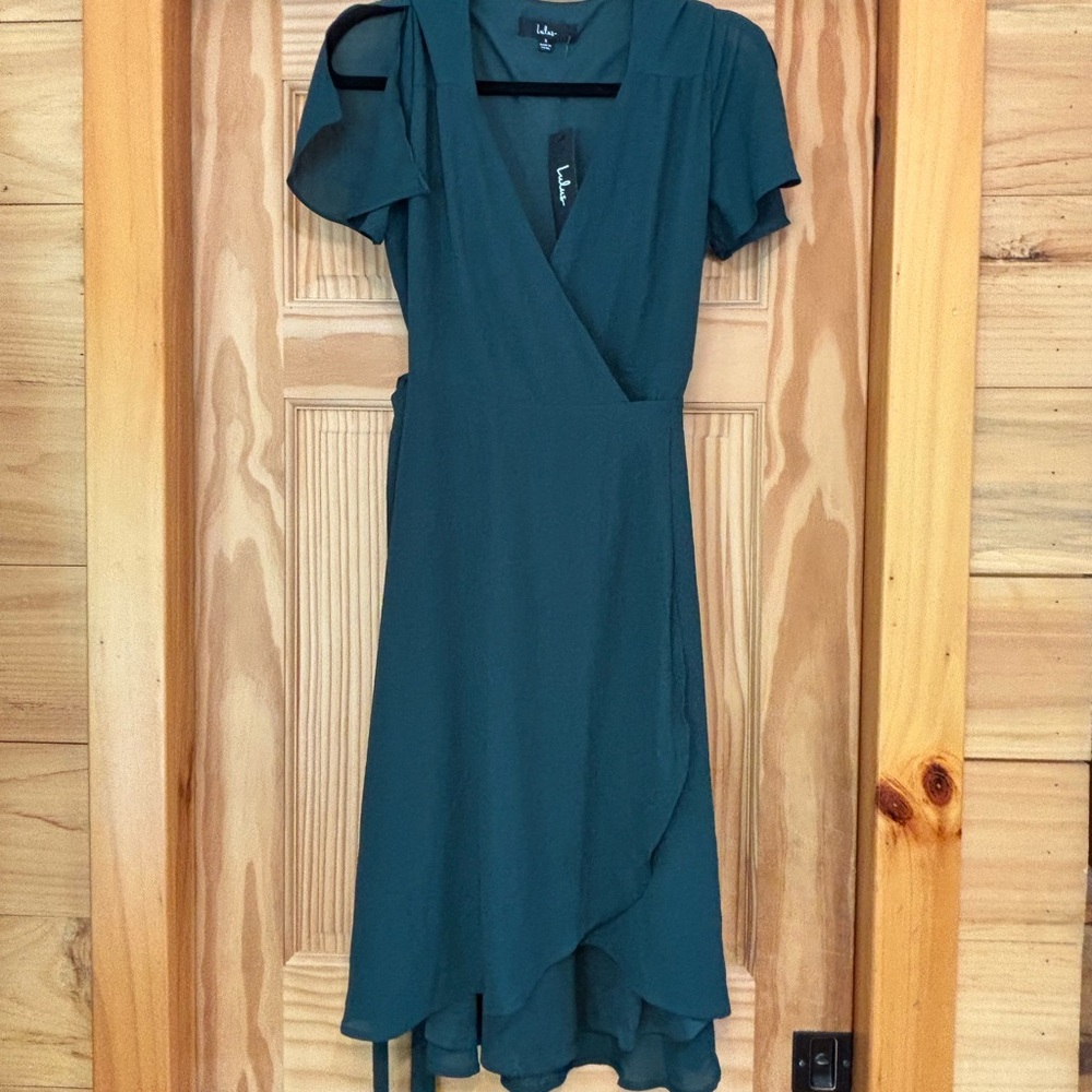 Lulu's Wrap Dress with Flutter Sleeves